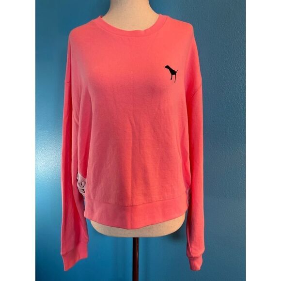Victoria's Secret PINK Pullover Sweatshirt Top Oversized Lace Sides Cotton BLD M - Picture 1 of 6